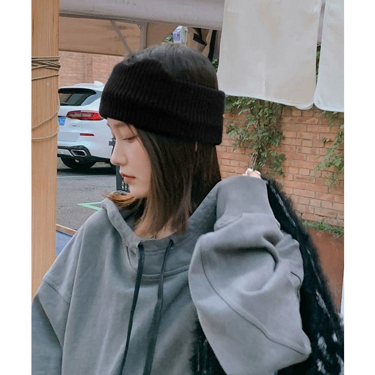ブラック | 猫耳リブニットヘアバンド 幅広い 髪留め | SUNSHINE CLOSET