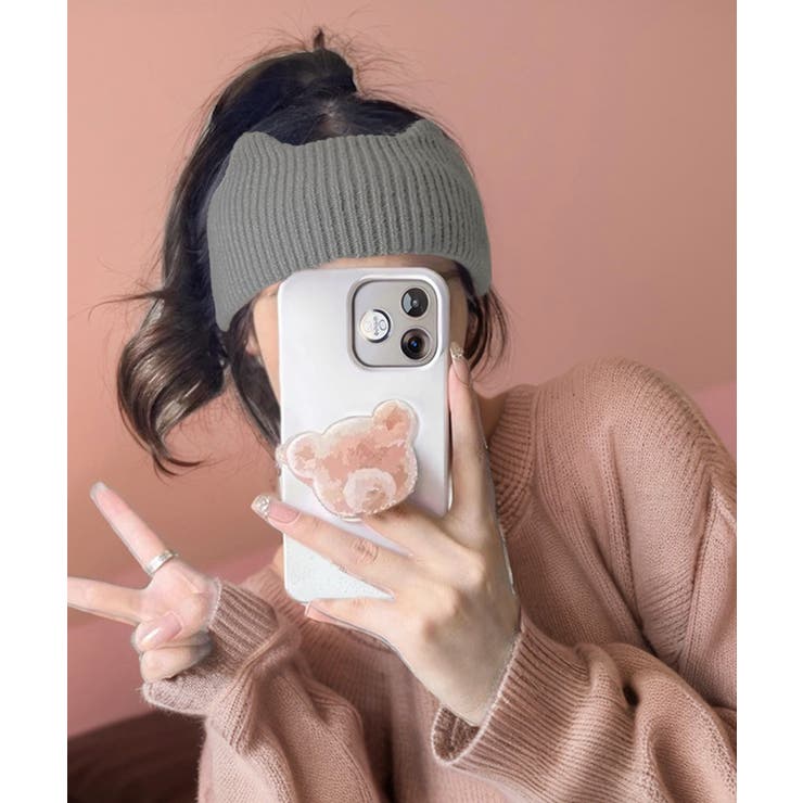 グレー | 猫耳リブニットヘアバンド 幅広い 髪留め | SUNSHINE CLOSET