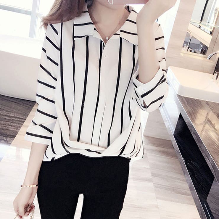 ストライプ スキッパーシャツ レディース おしゃれ 襟付きシャツ ブラウス 品番 Ii Miniministore ミニミニストア のレディースファッション通販 Shoplist ショップリスト