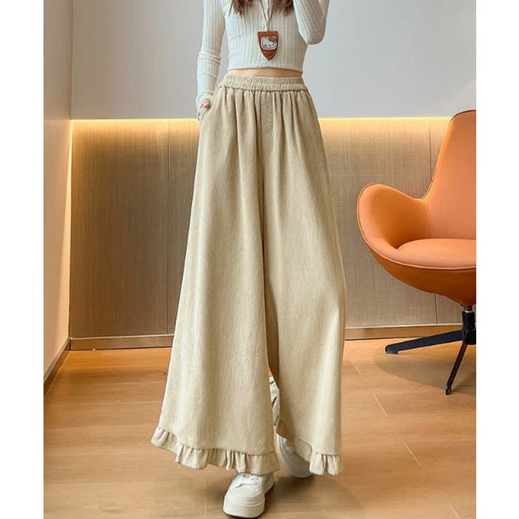 ベージュ | フリル裾ワイドパンツ コーデュロイパンツ | SUNSHINE CLOSET