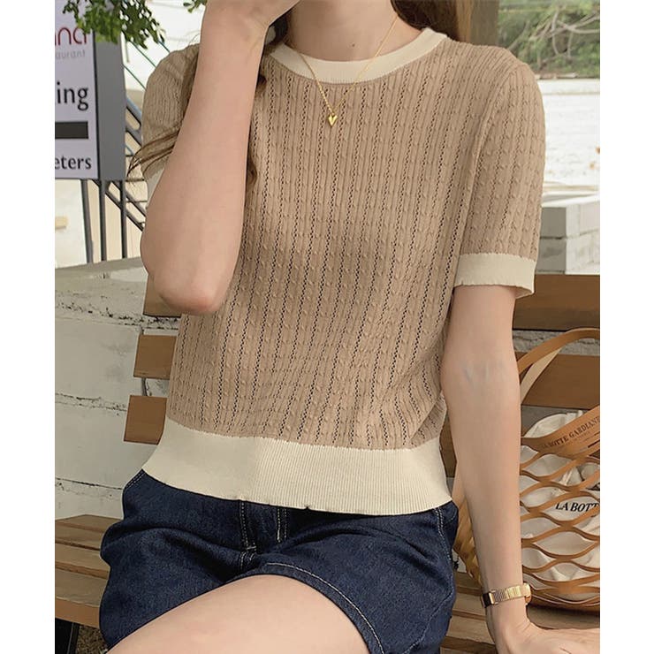 モカ | 透かし編み 半袖サマーニット レディース | Miniministore