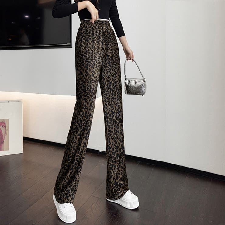 A(ヒョウ柄)*ブラウン | プリーツ ワイドパンツ レディース韓国 | Miniministore