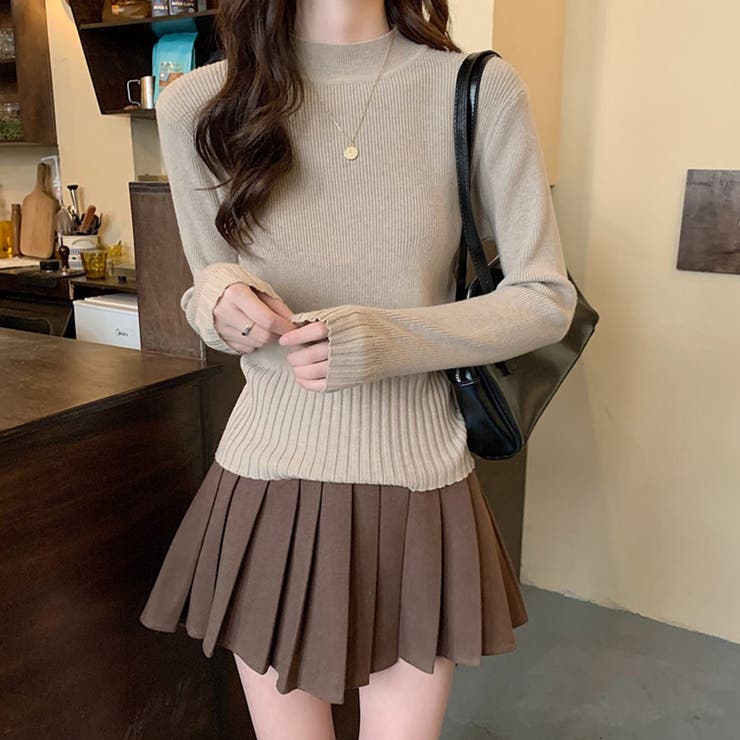 グレージュ | ニットトップス プチハイネック 無地 | Miniministore