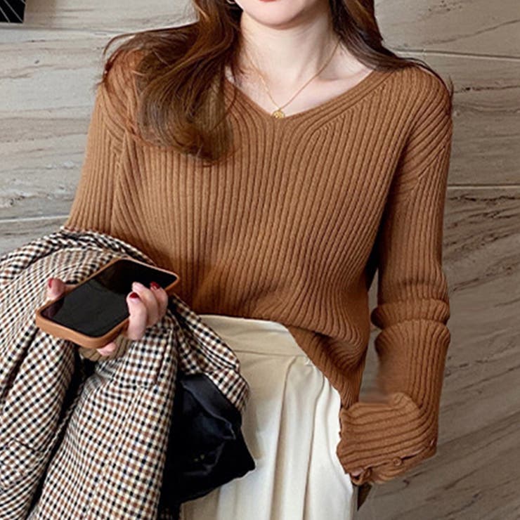 ブラウン | リブニットトップス レディースニットソー | Miniministore