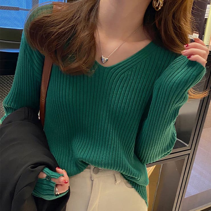ダークグリーン | リブニットトップス レディースニットソー | Miniministore