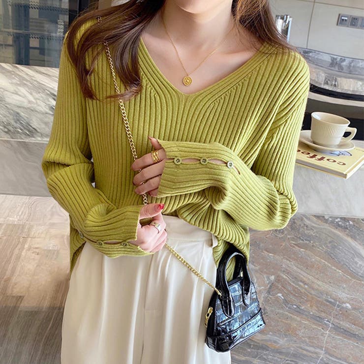 イエローグリーン | リブニットトップス レディースニットソー | Miniministore