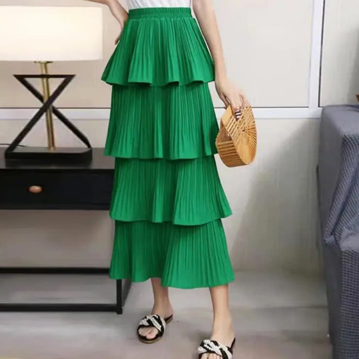 グリーン | ティアードスカート プリーツ 韓国 春夏 | SUNSHINE CLOSET