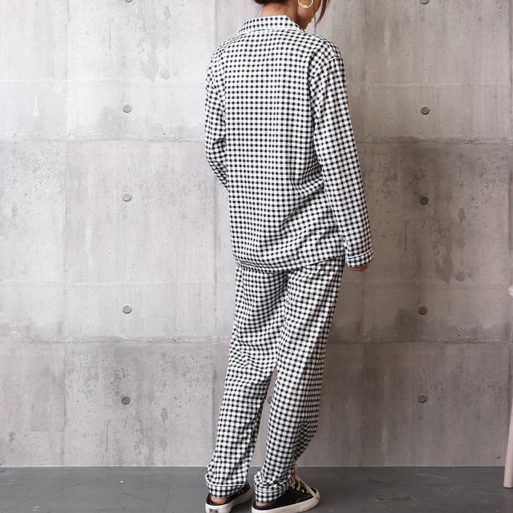 Kaimin Labo エンジ チェック柄 パジャマ Lサイズ miniministore パジャマ ギンガムチェック 2点セット