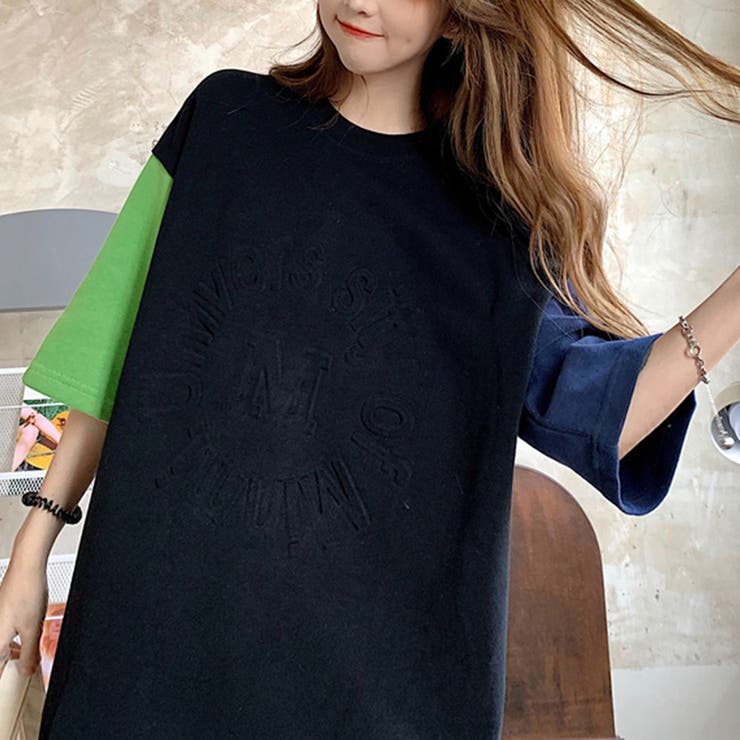 立体ロゴ ｔシャツ 配色チュニックロンT [品番：II000007105]｜Miniministore（ミニミニストア）のレディースファッション通販｜SHOPLIST（ショップリスト）