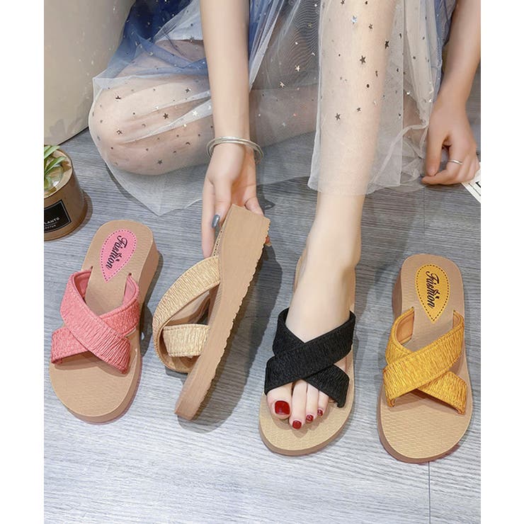 厚底サンダルジュート風クロスサンダル美脚 | Miniministore | 詳細画像1 