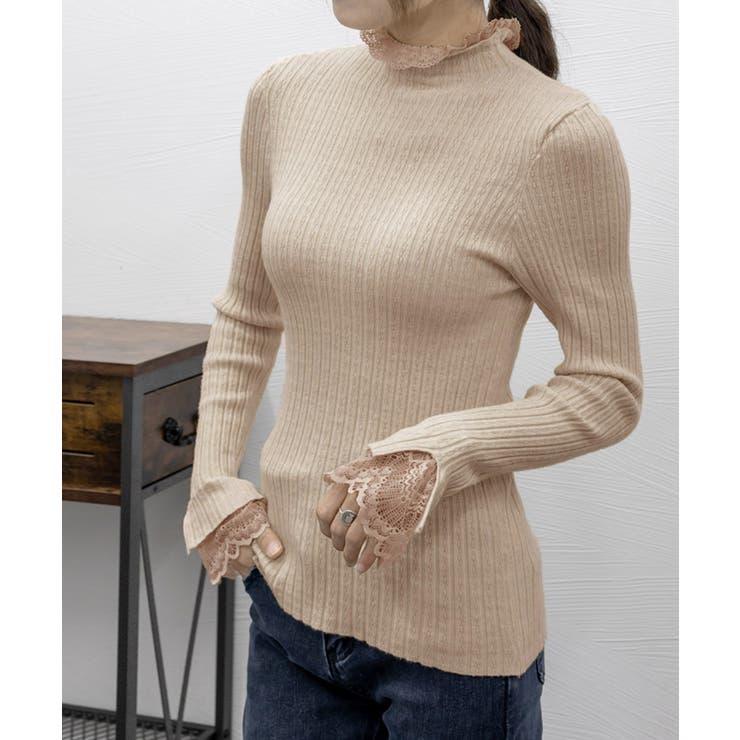 フリルニットトップス プチハイネック無地 | Miniministore | 詳細画像10 