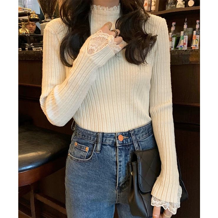 フリルニットトップス プチハイネック無地 | Miniministore | 詳細画像7 