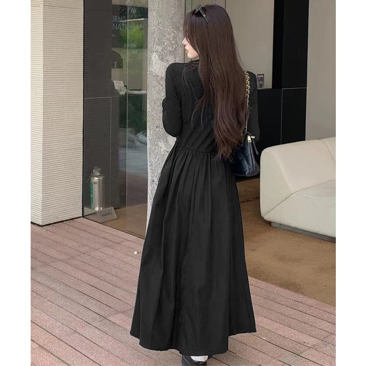 ハーフジップロングワンピース 黒 韓国風 | Miniministore | 詳細画像6 