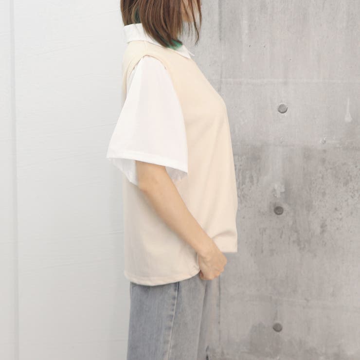半袖ニットtシャツ レイヤード風Tシャツ[品番：II000010586