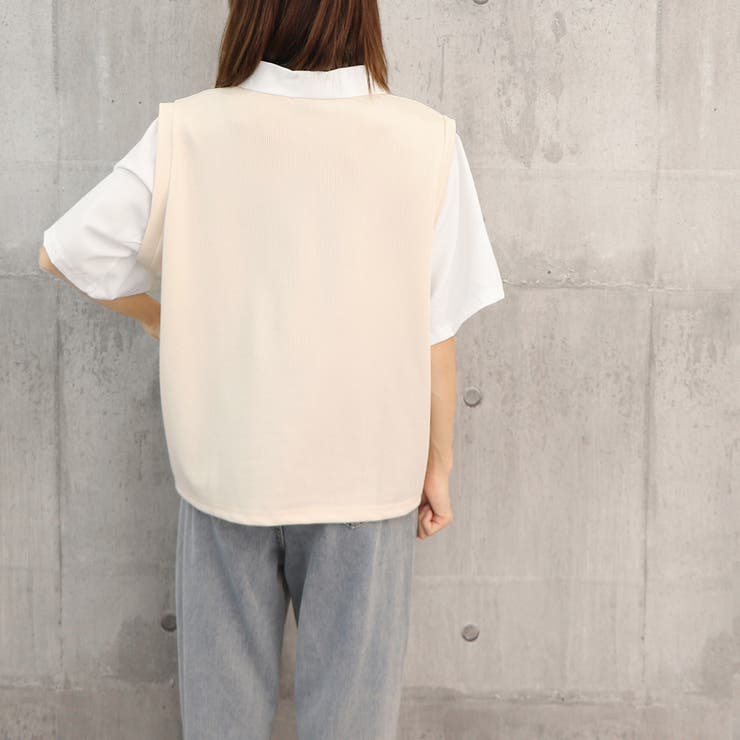 半袖ニットtシャツ レイヤード風Tシャツ[品番：II000010586