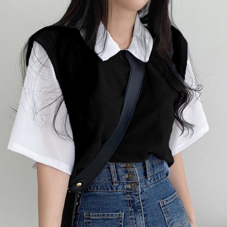 半袖ニットtシャツ レイヤード風Tシャツ[品番：II000010586