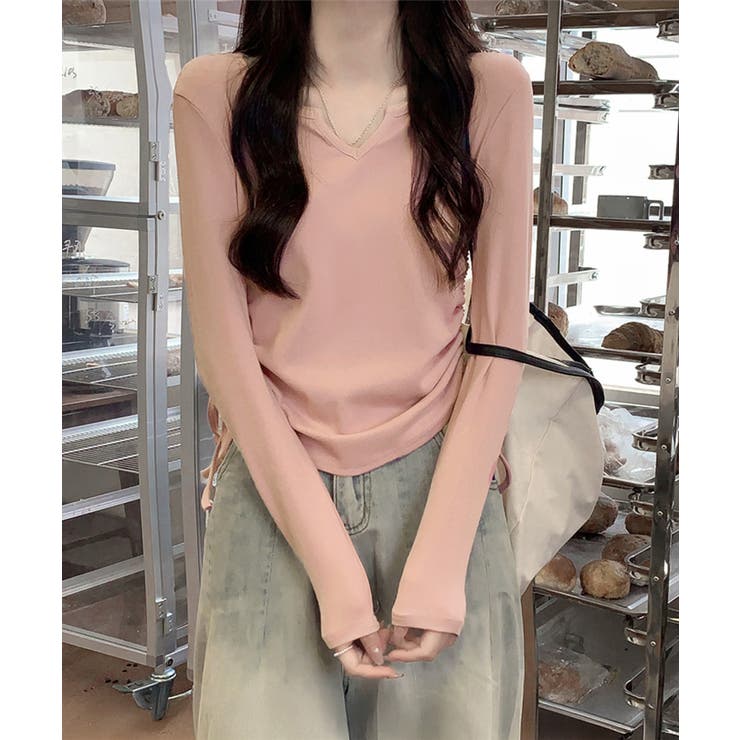 サイドドローストリングTシャツキーネック | Miniministore | 詳細画像15 