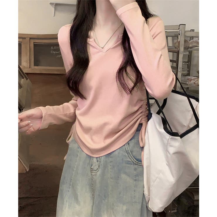 サイドドローストリングTシャツキーネック | Miniministore | 詳細画像16 