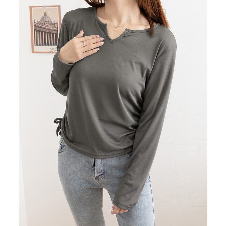 サイドドローストリングTシャツキーネック | Miniministore | 詳細画像18 