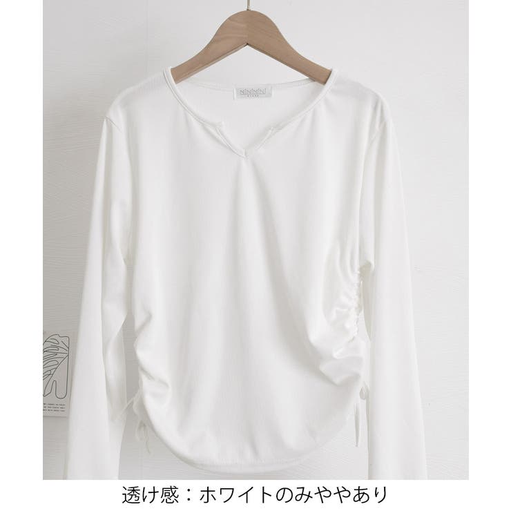 サイドドローストリングTシャツキーネック | Miniministore | 詳細画像27 