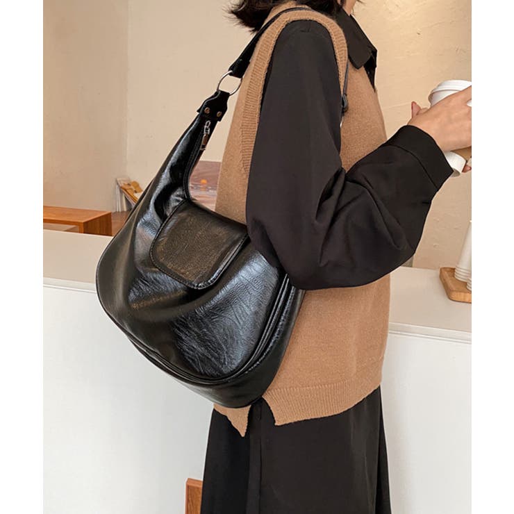 ホーボーバッグ黒フラップショルダーバッグ | Miniministore | 詳細画像14 