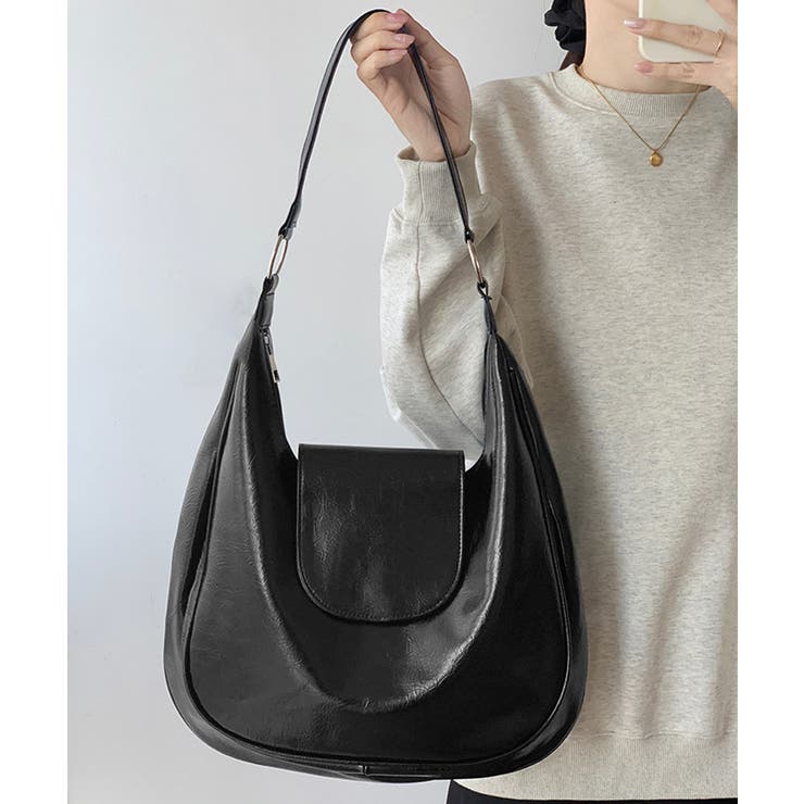 ホーボーバッグ黒フラップショルダーバッグ | Miniministore | 詳細画像2 