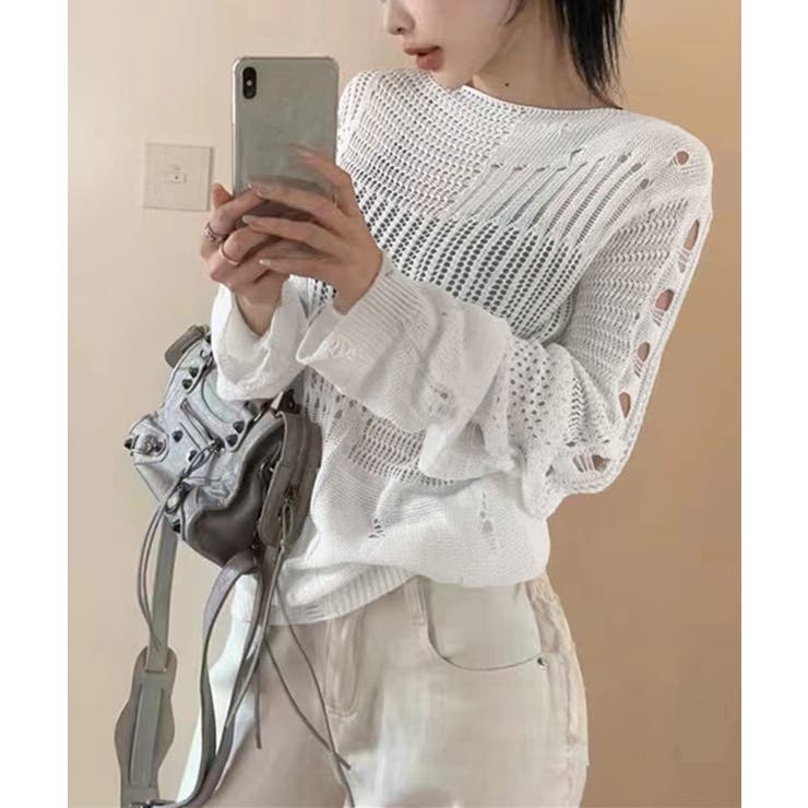 ダメージニットトップス 透かし編みニット | Miniministore | 詳細画像10 