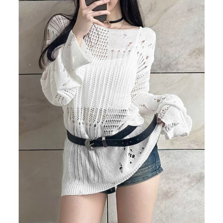 ダメージニットトップス 透かし編みニット | Miniministore | 詳細画像12 