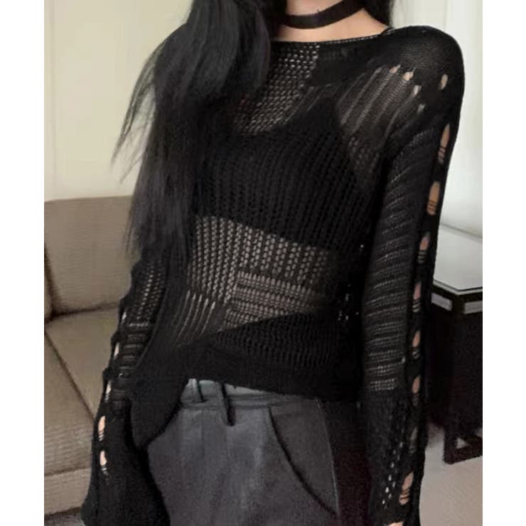 ダメージニットトップス 透かし編みニット | Miniministore | 詳細画像13 