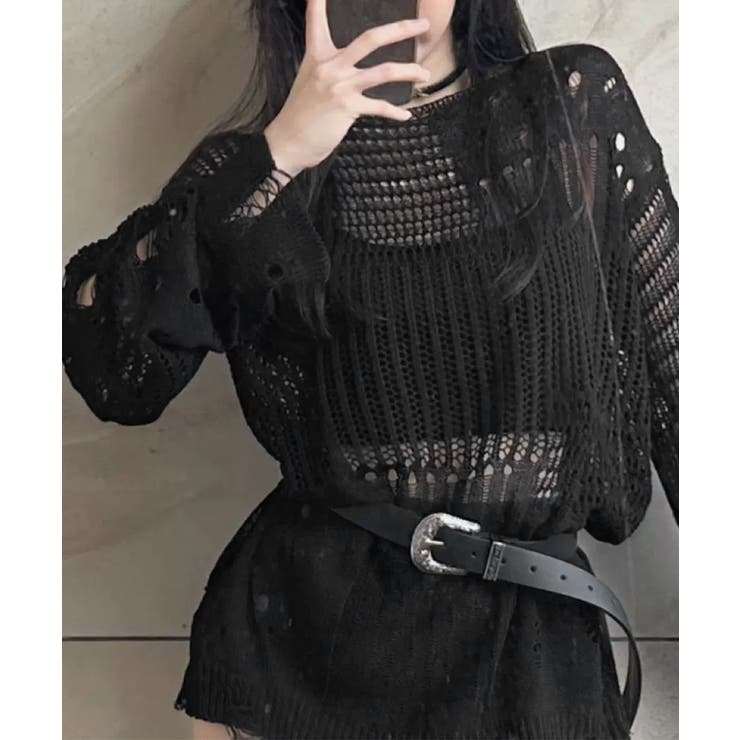 ダメージニットトップス 透かし編みニット | Miniministore | 詳細画像16 