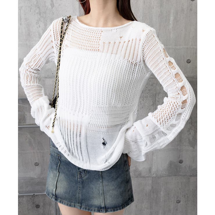 ダメージニットトップス 透かし編みニット | Miniministore | 詳細画像17 