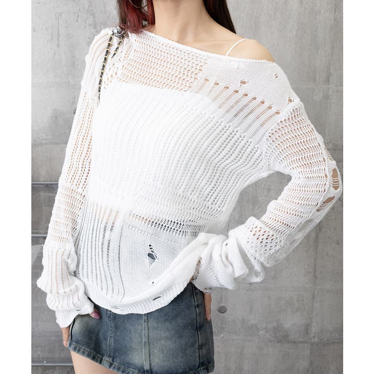 ダメージニットトップス 透かし編みニット | Miniministore | 詳細画像18 