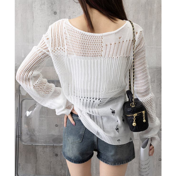 ダメージニットトップス 透かし編みニット | Miniministore | 詳細画像21 