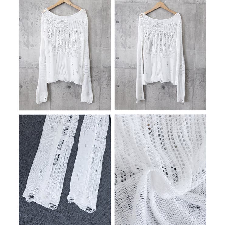 ダメージニットトップス 透かし編みニット | Miniministore | 詳細画像24 