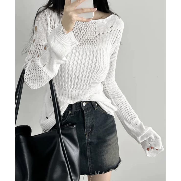 ダメージニットトップス 透かし編みニット | Miniministore | 詳細画像3 