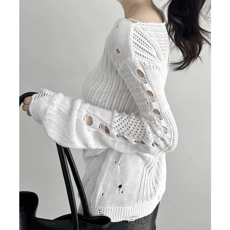 ダメージニットトップス 透かし編みニット | Miniministore | 詳細画像4 