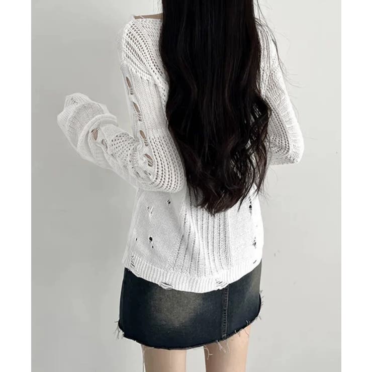 ダメージニットトップス 透かし編みニット | Miniministore | 詳細画像5 