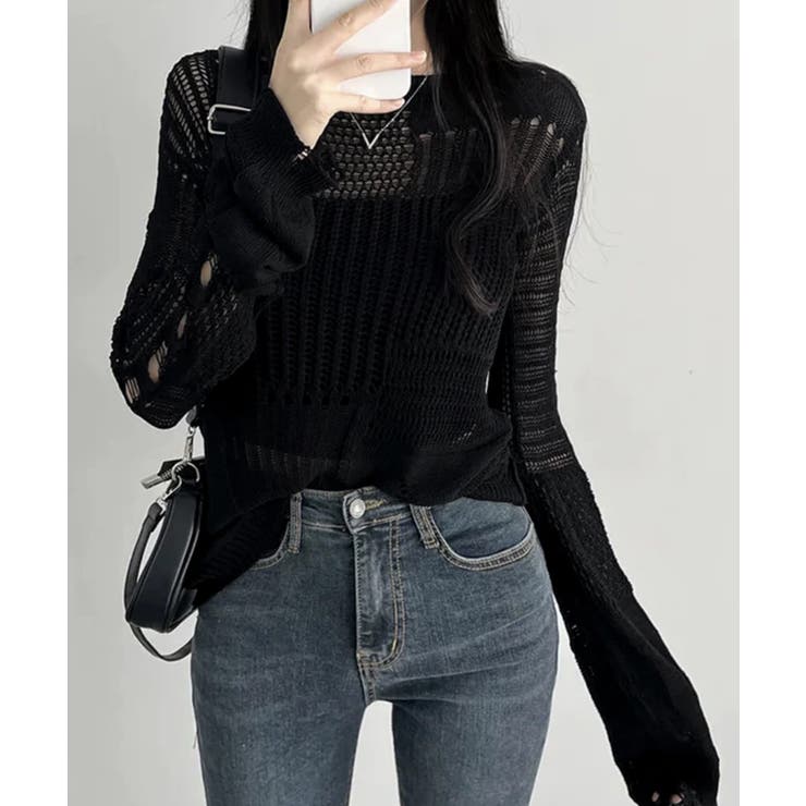 ダメージニットトップス 透かし編みニット | Miniministore | 詳細画像6 