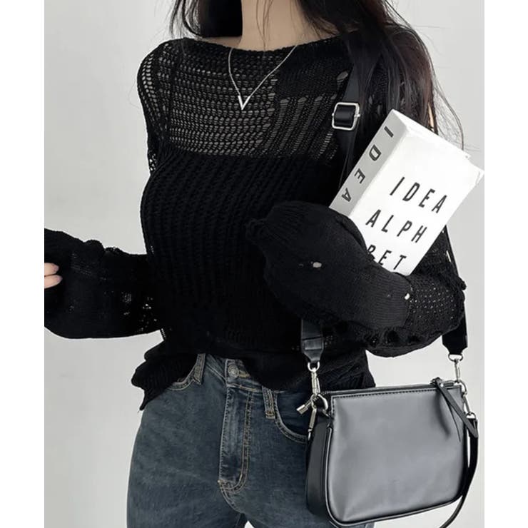 ダメージニットトップス 透かし編みニット | Miniministore | 詳細画像8 