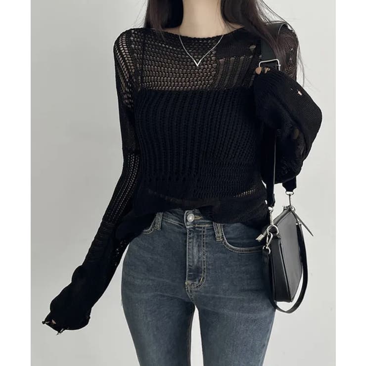 ダメージニットトップス 透かし編みニット | Miniministore | 詳細画像9 