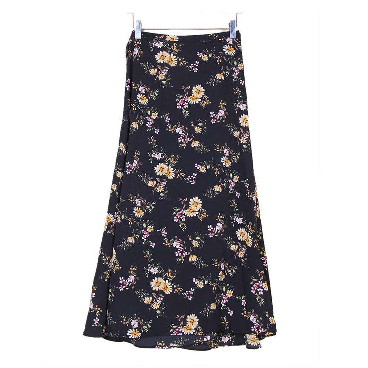 MINORI【ミノリ】ロングスカート（L）花柄　上品 洗える】レトロムード感じる 花柄プリントギャザースカート