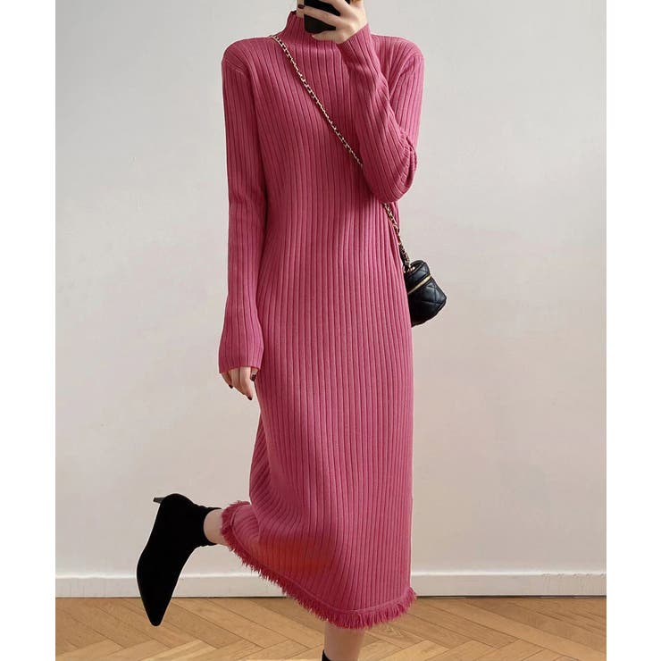 裾フリンジ付き リブニットワンピース秋冬 | Miniministore | 詳細画像11 