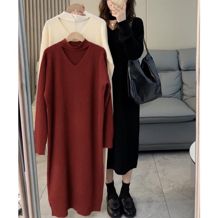 リブニットワンピース ロング丈 vネック | Miniministore | 詳細画像13 