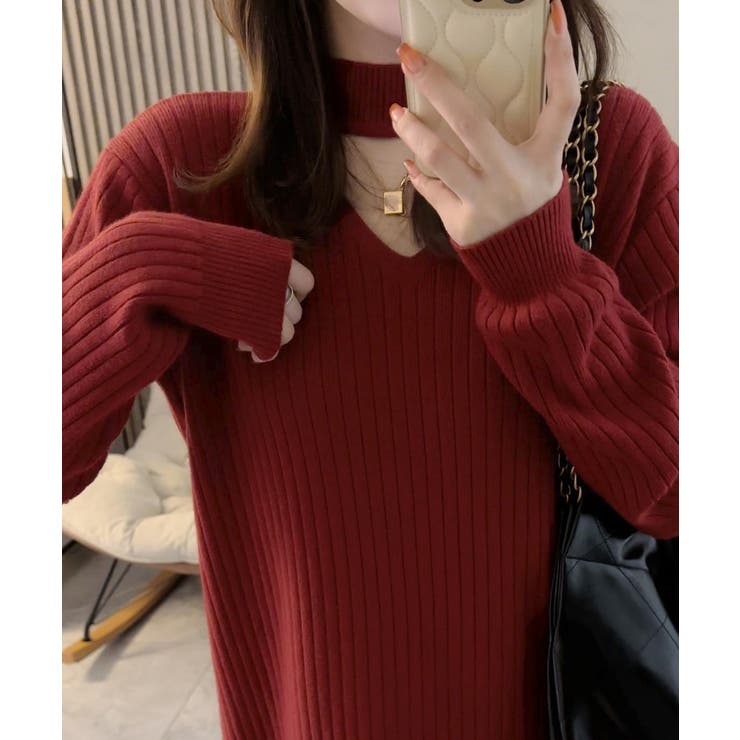 リブニットワンピース ロング丈 vネック | Miniministore | 詳細画像14 