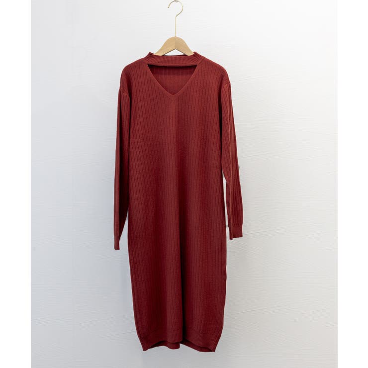 リブニットワンピース ロング丈 vネック | Miniministore | 詳細画像15 