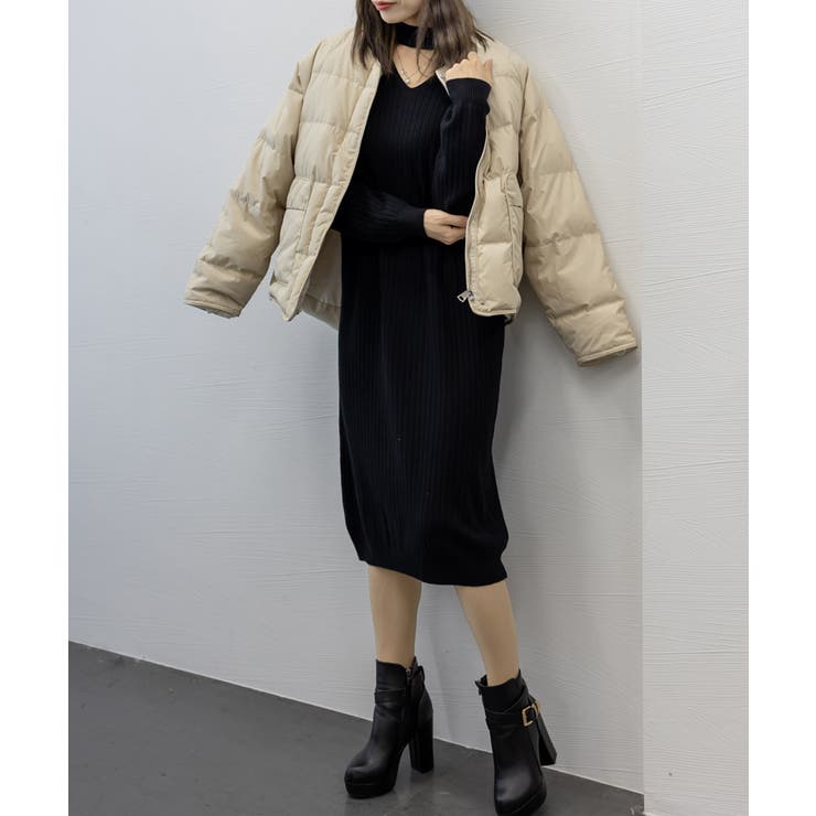 リブニットワンピース ロング丈 vネック | Miniministore | 詳細画像3 