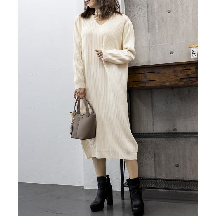 リブニットワンピース ロング丈 vネック | Miniministore | 詳細画像6 