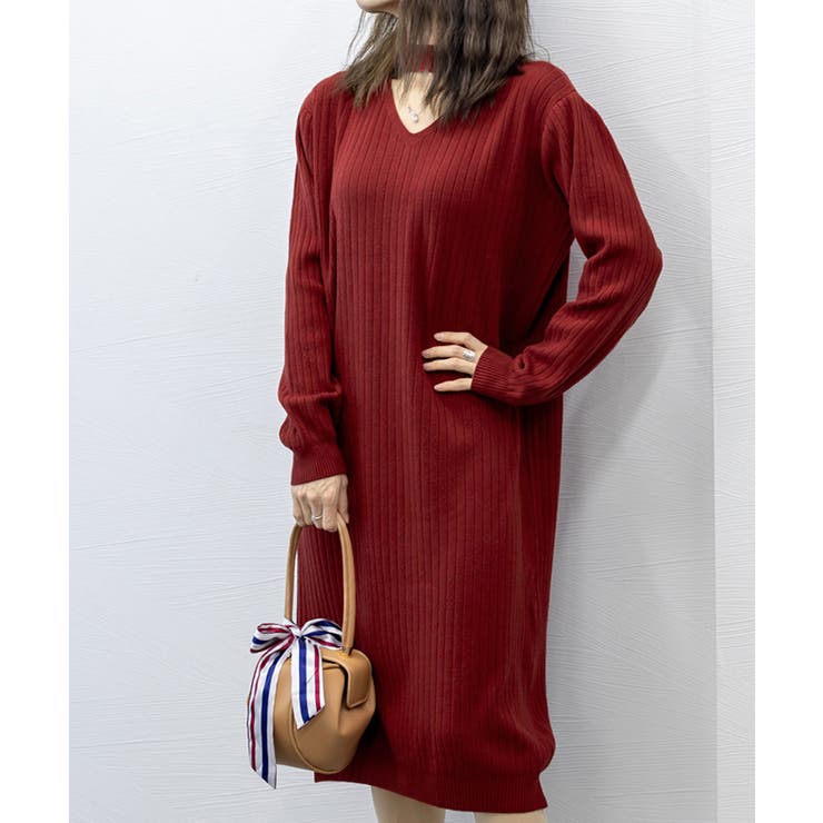 リブニットワンピース ロング丈 vネック | Miniministore | 詳細画像9 