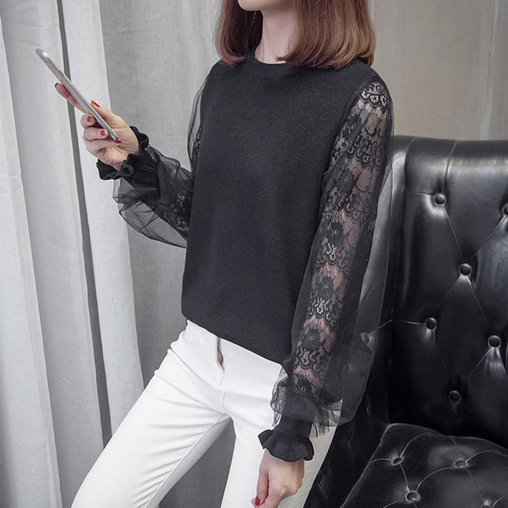 チュール袖ニットトップス レディース韓国 | Miniministore | 詳細画像4 