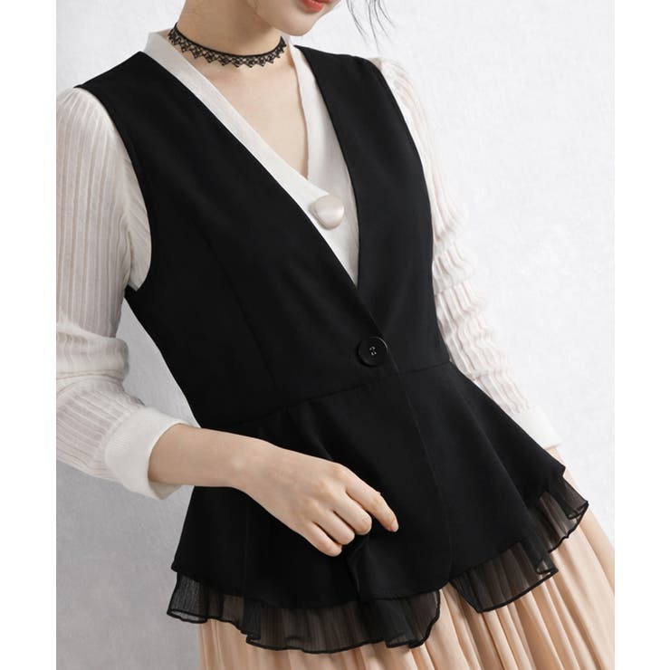 Vネックペプラムジレベスト シフォン切替 | Miniministore | 詳細画像2 